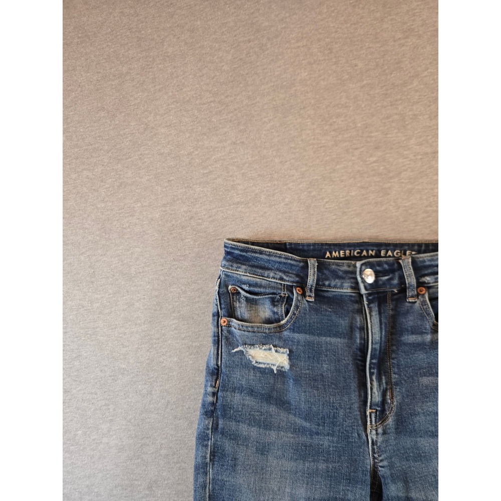 American Eagle Jeans Women 6 Blue Super Hi-Rise‎ Crop Flare Distressed Raw Hem - Picture 8 of 14